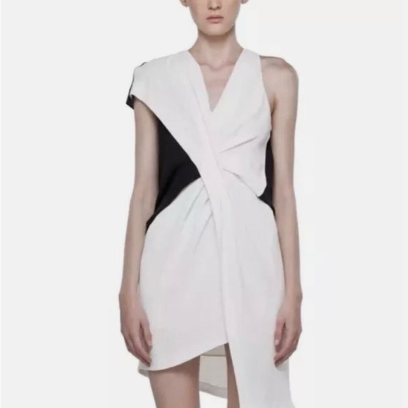 Helmut Lang 'Sugar' Asymmetric Black and White Stretch Crepe Dress Size 2 - Picture 2 of 6